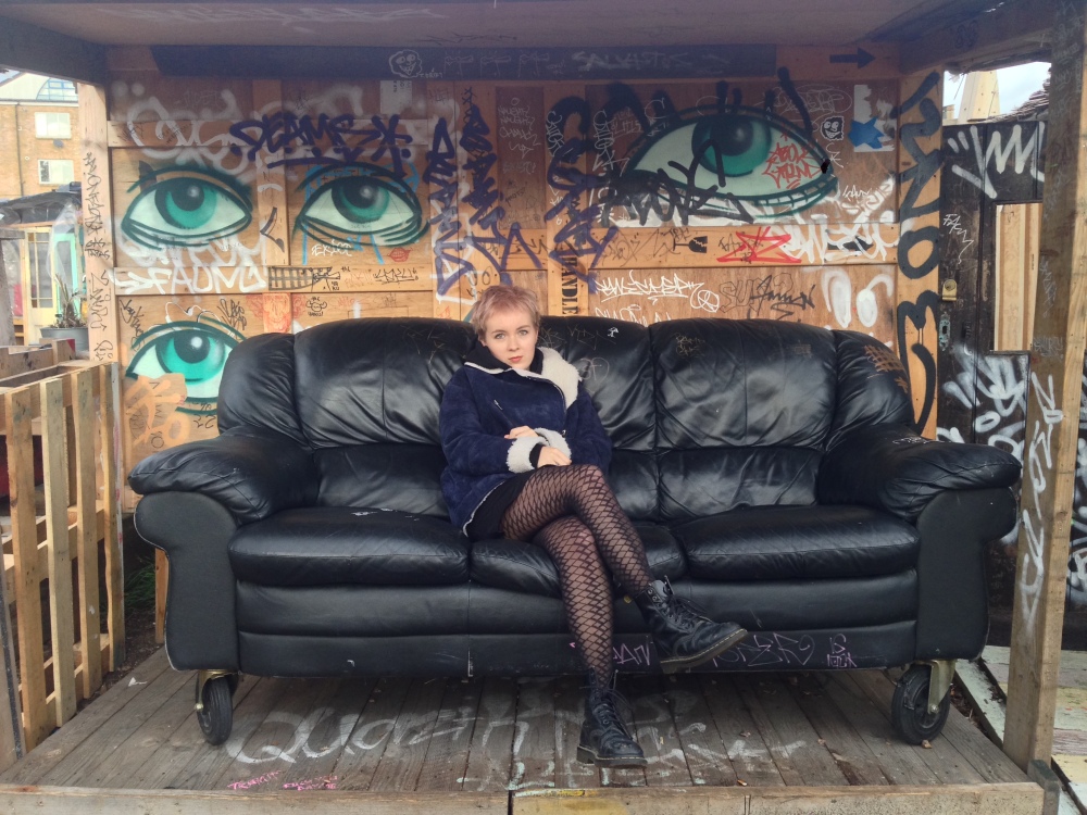 Girl in a sofa, nomadic garden in shoreditch